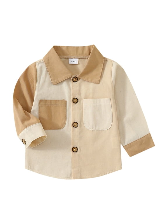 Infant Baby Clothes Toddler Boys Girls Button down Cotton Shirts Newborn Long Sleeve Tops Color Block Loose Fall Top