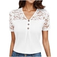 thumbnail image 1 of ZyeKqe Lace Tops for Women Crochet Short Sleeve Shirts Button up V Neck Dressy Casual Loose Fitted Blouses, 1 of 7