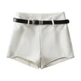 thumbnail image 1 of ZyeKqe Leather Shorts for Women High Waist Casul Wide Leg Shorts with Pockets Belt Solid Color, 1 of 9