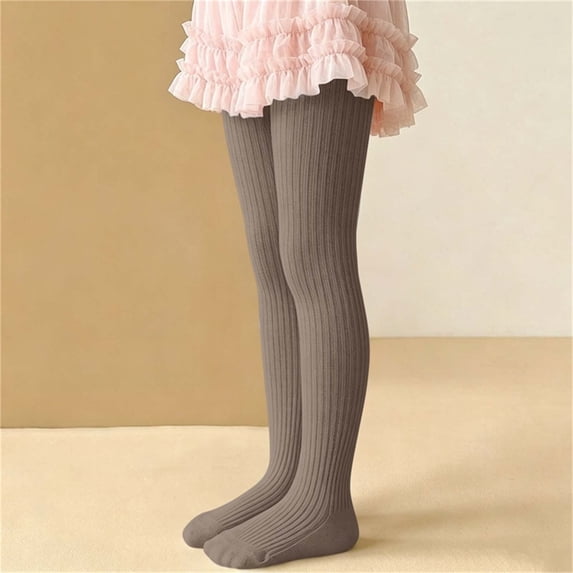 ZyeKqe Legging for Girls Casual Ribbed Knitted Footed Lightweight Comfy Base Layer Pantyhose Loungewear Dance Tights(5-6 Years,Gold1)