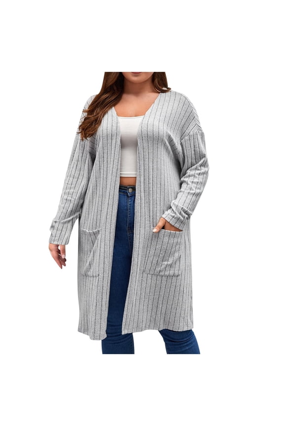 Long Cardigan Sweaters for Women Plus Size Long Sleeve Open Front Lightweight Ribbed Knit Sweater Coat