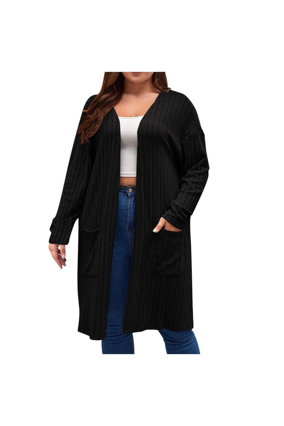 Long Cardigan Sweaters for Women Plus Size Long Sleeve Open Front Lightweight Ribbed Knit Sweater Coat