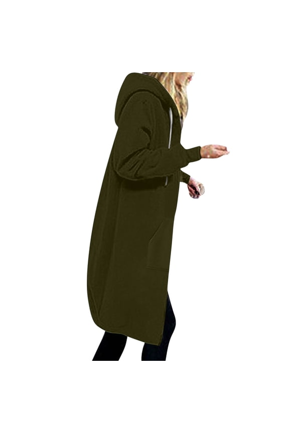 Long Hoodies for Women Zipper Fleece Hooded Jacket Fall Winter Lightweight Casual Tunic Sweatshirts with Pockets
