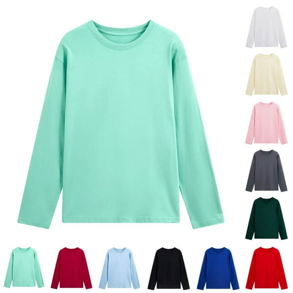 ZyeKqe Long Sleeve Shirts for Men Plus Size Crew Neck Solid Color T-Shirts Sports Casual Basic Plain Tops