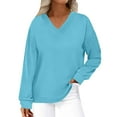 thumbnail image 1 of ZyeKqe Long Sleeve Shirts for Women Casual V Neck Loose Fitted Sweatshirts Solid Color Fall Fashion Tops, 1 of 8