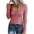 thumbnail image 1 of ZyeKqe Long Sleeve Shirts for Women Scoop Neck Going out Tops Button up Shirts Ribbed Knit Stretchy Slim Fitted Tees, 1 of 5