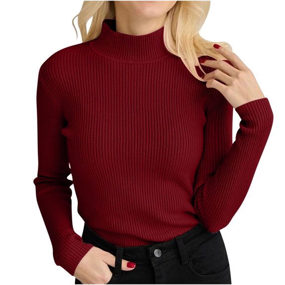 ZyeKqe Long Sleeve Shirts for Women Turtleneck Tops Ribbed Knitted Basic Tshirts Tight Undershirts Slim Fitted