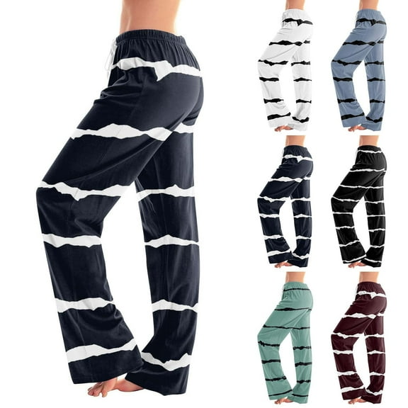 ZyeKqe Pajamas Pants for Women Elastic Waisted Baggy Printed Loungewear Wide Leg Sleepwear Comfy Soft Pjs Bottoms
