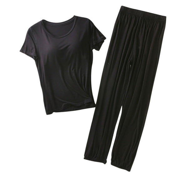 ZyeKqe Lounge Sets for Women 2 Piece Pajama Set with Chest Pad Short Sleeve T Shirts Matching Pants