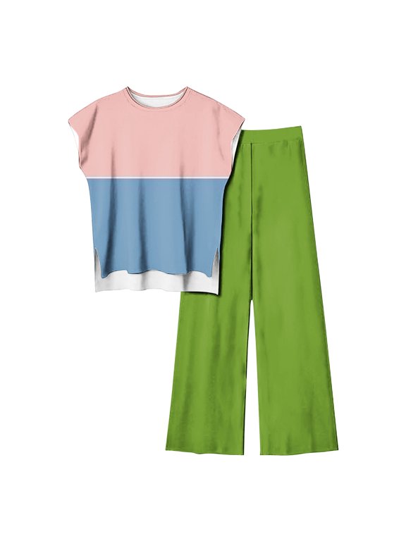 Lounge Sets for Women Plus Size 2 Piece Outfits Short Sleeve Pullover Tops Wide Leg Pants Loungewear Sets