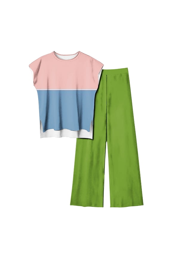 Lounge Sets for Women Plus Size 2 Piece Outfits Short Sleeve Pullover Tops Wide Leg Pants Loungewear Sets
