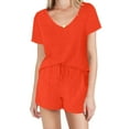 thumbnail image 1 of ZyeKqe Lounge Sets for Women Short Sleeve V Neck Sleepwear Elastic Waisted Shorts Pjs Sets Matching Loungewear, 1 of 8