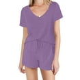 thumbnail image 1 of ZyeKqe Lounge Sets for Women Short Sleeve V Neck Sleepwear Elastic Waisted Shorts Pjs Sets Matching Loungewear, 1 of 8