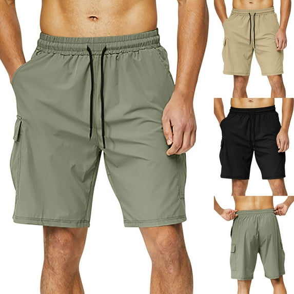 ZyeKqe Mens Cargo Shorts Drawstring High Waisted Hiking Shorts Wide Leg Lightweight Quick Dry Summer Shorts