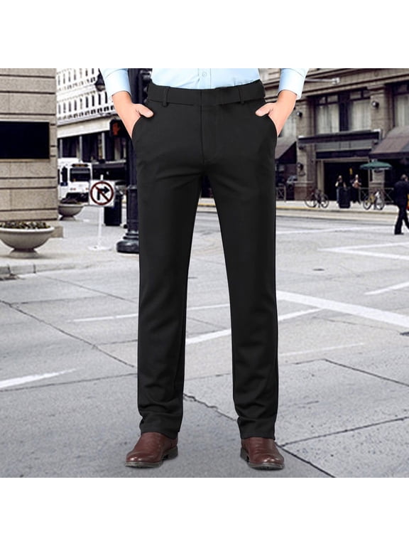 Mens Dress Pants Business Casual Solid Color Flat Front Slacks Office Work Pants with Pockets