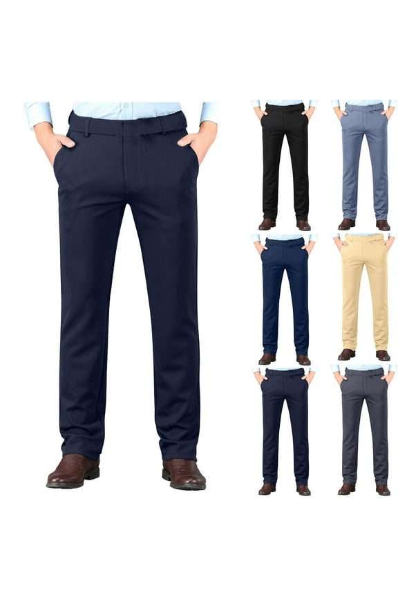 Mens Dress Pants Casual Business Solid Color Suit Pants Formal Wedding Formal Flat Front Slacks with Pockets