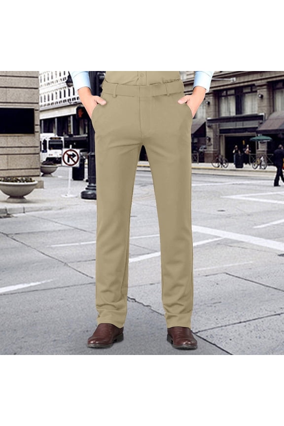 Mens Dress Pants Casual Business Solid Color Suit Pants Formal Wedding Formal Flat Front Slacks with Pockets