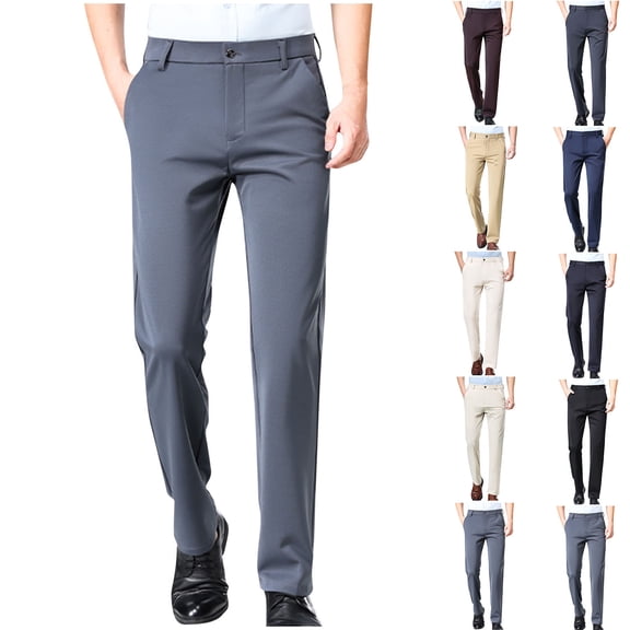 ZyeKqe Mens Dress Pants Casual Button Business Pants Solid Color Fitted Full Length Trousers with Pockets