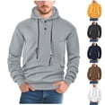 thumbnail image 1 of ZyeKqe Mens Hoodies Casual Textured Drawstring Button Hooded Sweatshirts Long Sleeve Pullover Tops with Hood, 1 of 10