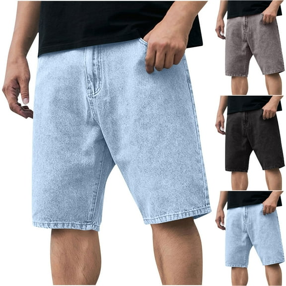 ZyeKqe Mens Jeans Casual Outdoor Denim Shorts Loose Fitting Solid Color Fifth Trousers with Pockets