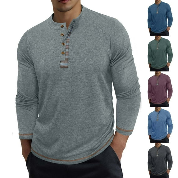 ZyeKqe Mens Long Sleeve Shirts Button Cotton Solid Color Slim Fitted Casual Comfy Fall T-Shirt Size M-3XL