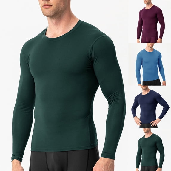 ZyeKqe Mens Long Sleeve Shirts Workout Crew Neck Slim Fitted Basic Tees Summer Activewear Solid Undershirts