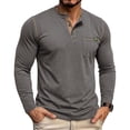 thumbnail image 1 of ZyeKqe Mens Long Sleeve Tops Knitted Button Front Crewneck Casual Lightweight Comfy Workout Athletic Shirts with Pocket, 1 of 6