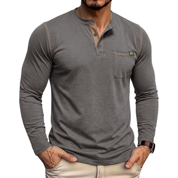 ZyeKqe Mens Long Sleeve Tops Knitted Button Front Crewneck Casual Lightweight Comfy Workout Athletic Shirts with Pocket