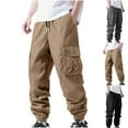 thumbnail image 1 of ZyeKqe Mens Pants Causal Elastic Waist Drawstring Trousers Solid Straight Tube Pants with Pockets Outdoor Pants, 1 of 8