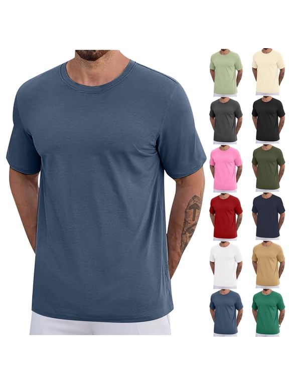 Mens Plus Size Tops Casual Short Sleeve Crew Neck Tshirts Summer Loose Comfy Plain Tees Blouses