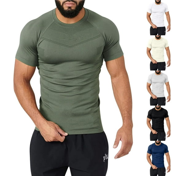 ZyeKqe Mens T-Shirts Summer Casual Crew Neck Short Sleeve Slim Fitted Workout Athletic Base Layer Tees Blouses