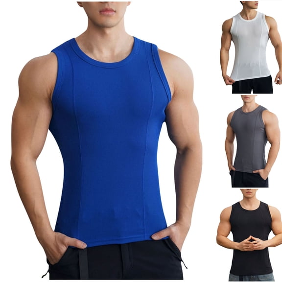 ZyeKqe Mens Tank Top Athletic Slim fitted Sleeveless Shirts Stretchy Slim Fitted Sports Running Workout Base Layer
