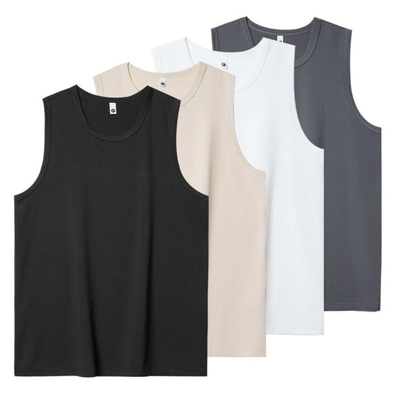ZyeKqe Mens Tank Tops Plus Size Ribbed Knit Workout Sleeveless Shirts Crew Neck Solid Color Comfy Tees