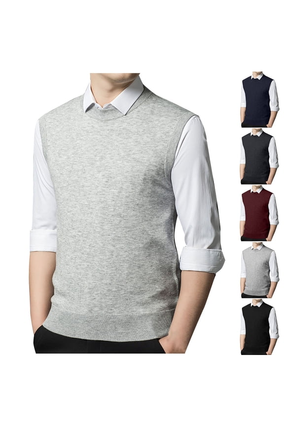 Mens V-Neck Knitted Sweater Vests Solid Plain Sleeveless Pullover Knitwear Loose Fitted Sweater Tops