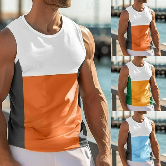ZyeKqe Mens Workout Tank Tops Casual Raglan Sleeves Sleeveless Crew Neck T Shirts Color Block Tees
