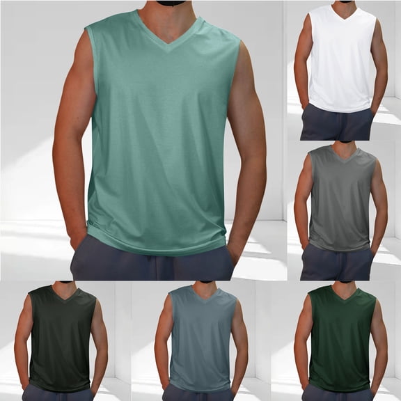 ZyeKqe Mens Workout Tank Tops Gym Sleeveless Shirts V Neck Muscle Tee Shirt Loose Fitted Summer Top