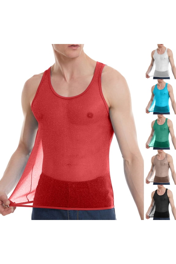 Mens Workout Tank Tops Racerback Hollow out Mesh Sleeveless Shirts Scoop Neck Running Gym Muscle Tees Top