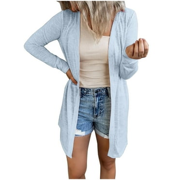 ZyeKqe Mid-Long Cardigans for Women Open Front Long Sleeve Top Solid Color Lightweight Outwear