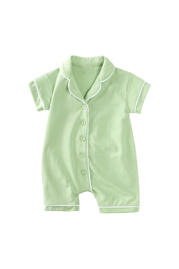 Newborn Baby Boy Girl Romper Short Sleeve Button Jumpsuit 1-Piece Unisex Solid Color Outfits Clothes