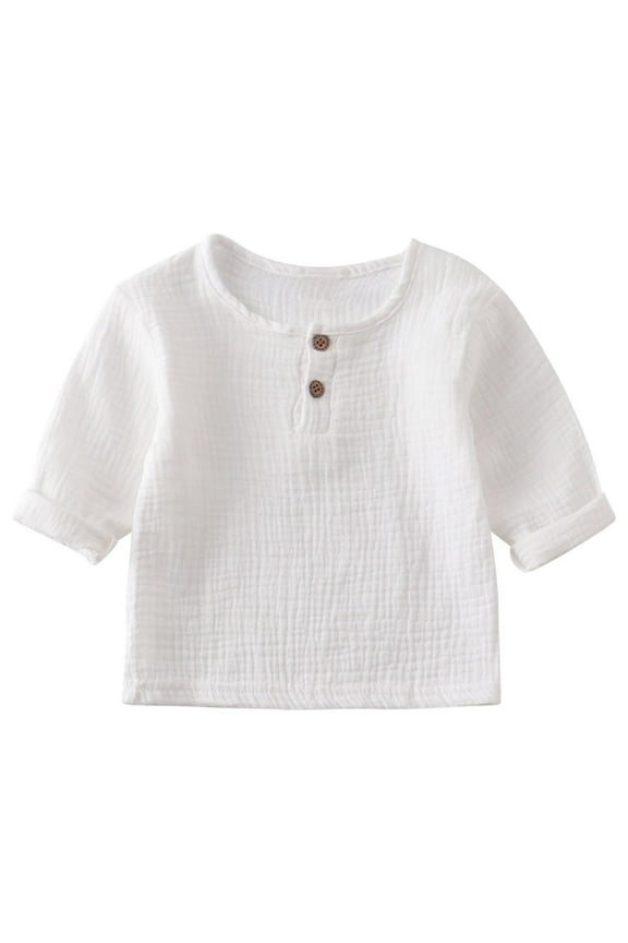 Newborn Baby Boys Girls Clothes Long Sleeve Shirts Crewneck Button up Soft Comfy Summer Top