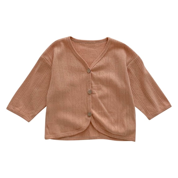 ZyeKqe Newborn Baby Girls Button down Cardigans Long Sleeve Crewneck Hollow out Cotton Top Toddler Lightweight Outwear