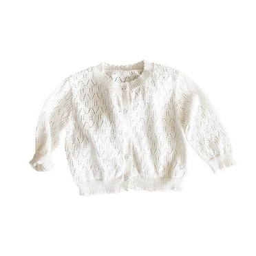 ZyeKqe Newborn Baby Girls Cotton Cardigans Long Sleeve Crewneck Hollow Knit Sweater Toddler Baby Girl Button down Sweaters