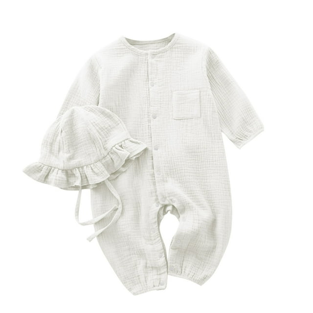 ZyeKqe Newborn Baby Jumpsuit Toddler Girls Boys Romper Clothing Long Sleeve Bodysuit Solid Color Romper