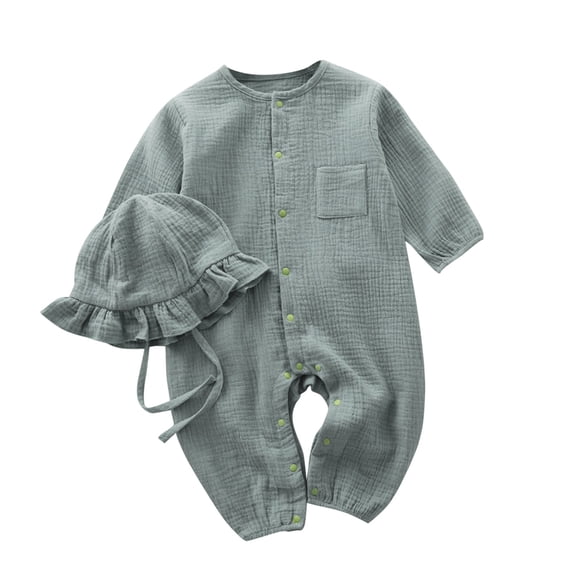 ZyeKqe Newborn Baby Jumpsuit Toddler Girls Boys Romper Clothing Long Sleeve Bodysuit Solid Color Romper