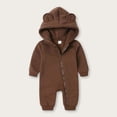 thumbnail image 1 of ZyeKqe Newborn Rompers Full Zipper Hooded Long Sleeve Cotton Casual Comfy Fall Winter Warm Loungewear Jumpsuits for Toddlers(12-24 Months,Brown), 1 of 9