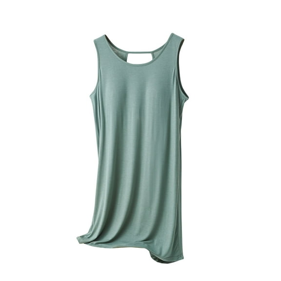 ZyeKqe Womens Tank Tops with Built in Bra Loose Fitted Summer Sleeveless Long Sleep Comfy Pajamas Shirts