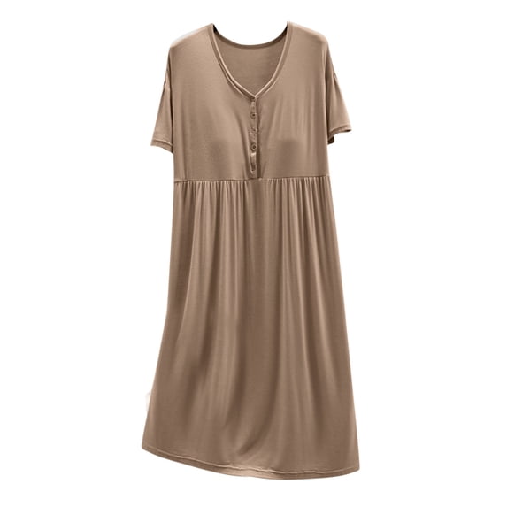 ZyeKqe Nightgowns for Women Built in Bra Nightdress Short Sleeve Loungewear Button V Neck Sleep Shirts Loose Comfy Sleepwear