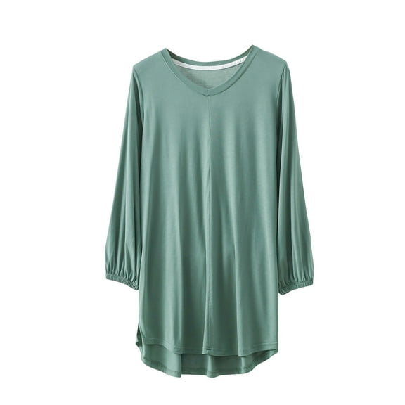 ZyeKqe Nightgowns for Women Long Sleeve V Neck Sleep Shirts Plus Size Pajamas Top Loose Comfy Pjs Top Sleepwear