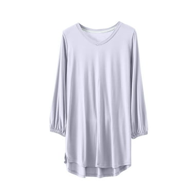 ZyeKqe Nightgowns for Women Long Sleeve V Neck Sleep Shirts Plus Size Pajamas Top Loose Comfy Pjs Top Sleepwear