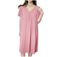 thumbnail image 1 of ZyeKqe Nightgowns for Women Short Sleeve T Shirts Dress V Neck Pleated Nightdress Comfy Ladies Loungewear, 1 of 5